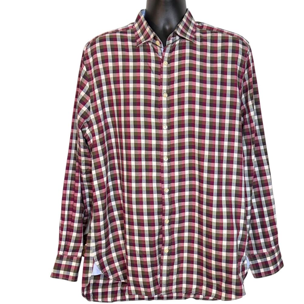 Charles Tyrwhitt Men L Multicolor Gingham Plaid Cotton Dress Shirt Large Dapper